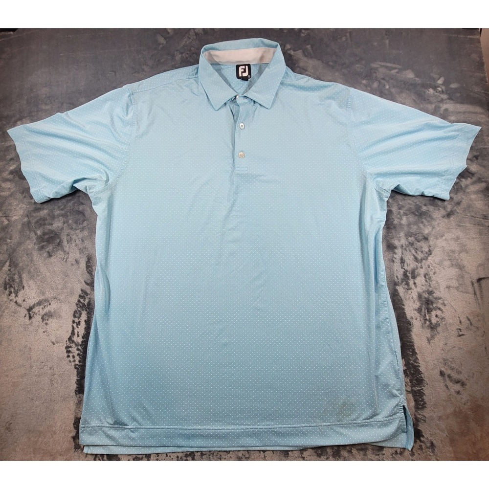 Footjoy Polo Shirt Mens 2XL Blue‎ White Dotted Golf Logo Men's